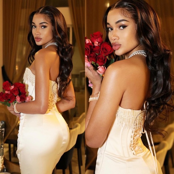 House of CB 'Nalita' Vintage Cream Embellished Strapless Midi Dress NWOT size S - Picture 9 of 10